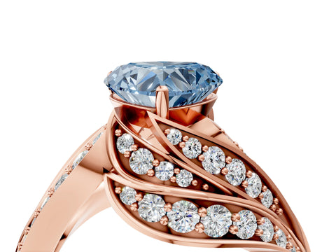 Rose gold Fancy Blue Heart Cut Diamond Solitaire Ring with Prong Setting and Twisted Pavé Band_4