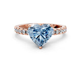 Rose gold Fancy Blue Heart Cut Diamond Solitaire Ring with Round  Pavé Band and Four-Prong Setting_36