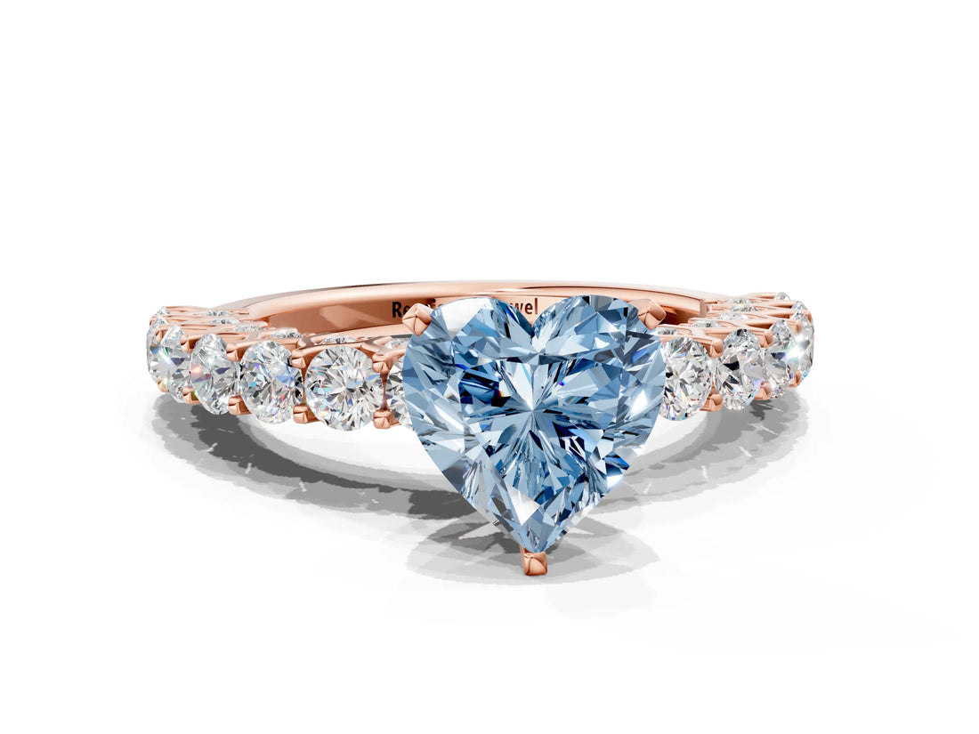Rose gold Fancy Blue Heart Cut Diamond Solitaire Ring with Shared Prong Pavé Band and Four-Prong Setting_58