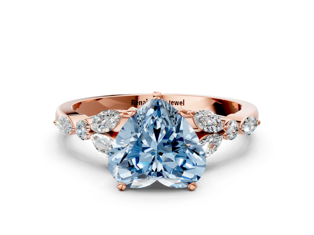 Rose gold Fancy Blue Heart Cut Diamond Solitaire Ring with Side Stones and Four-Prong Setting_37