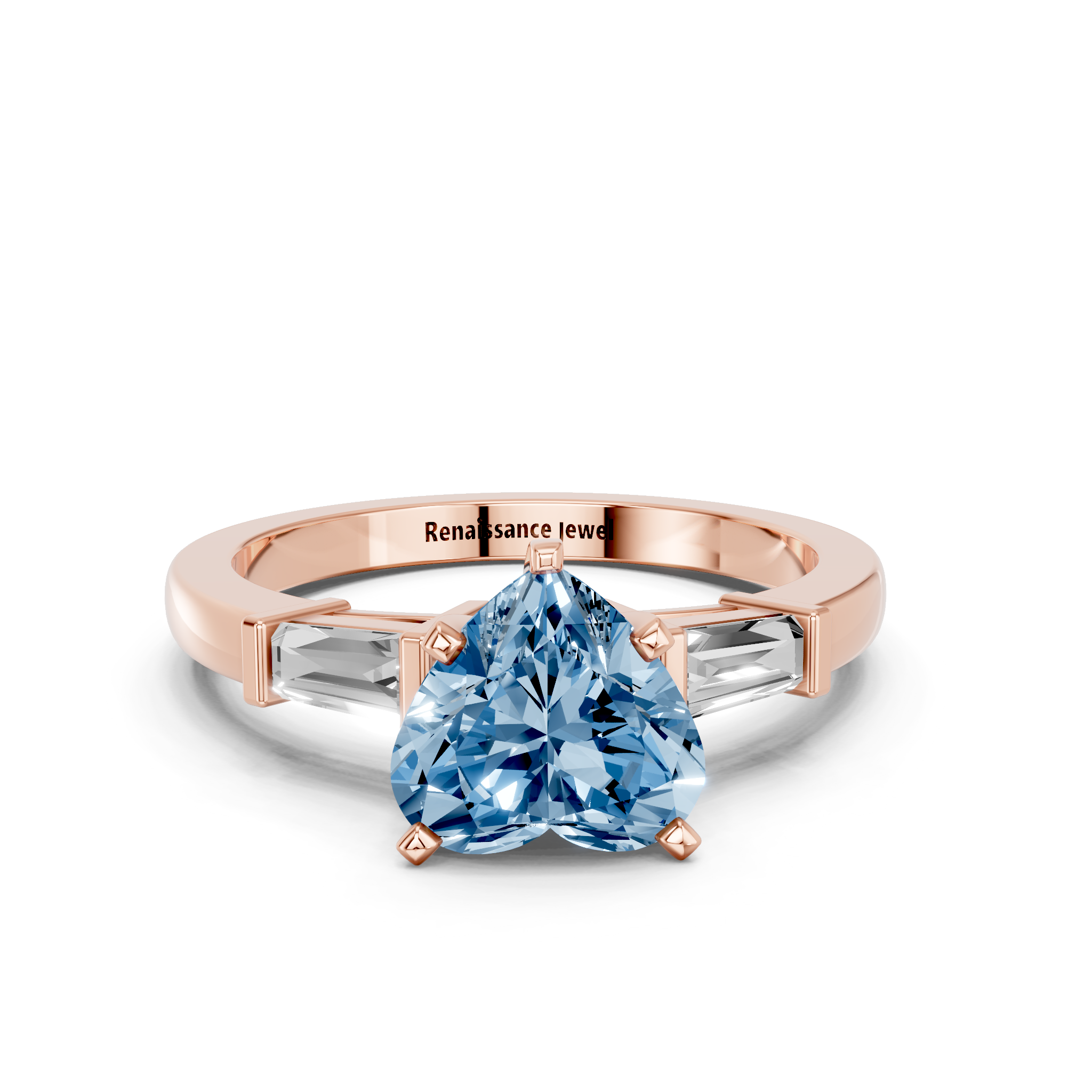 Rose gold Fancy Blue Heart  Cut Diamond Solitaire Ring with Tapered Baguette Accents and Four-Prong Setting_10