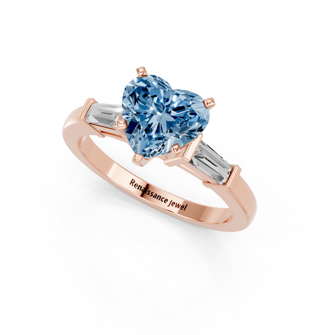Rose gold Fancy Blue Heart  Cut Diamond Solitaire Ring with Tapered Baguette Accents and Four-Prong Setting_2