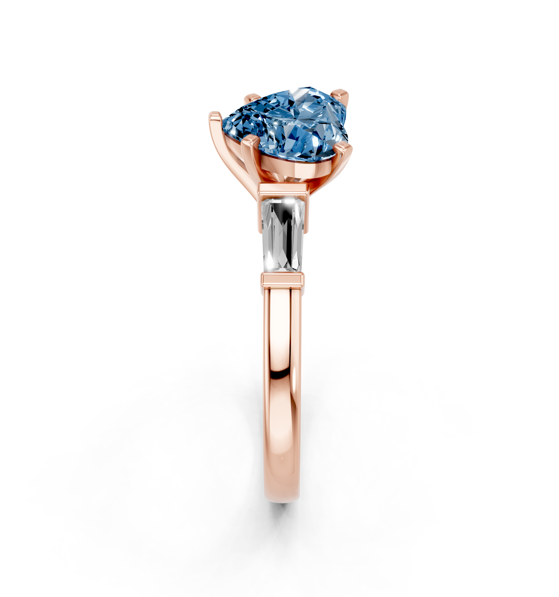 Rose gold Fancy Blue Heart  Cut Diamond Solitaire Ring with Tapered Baguette Accents and Four-Prong Setting_3