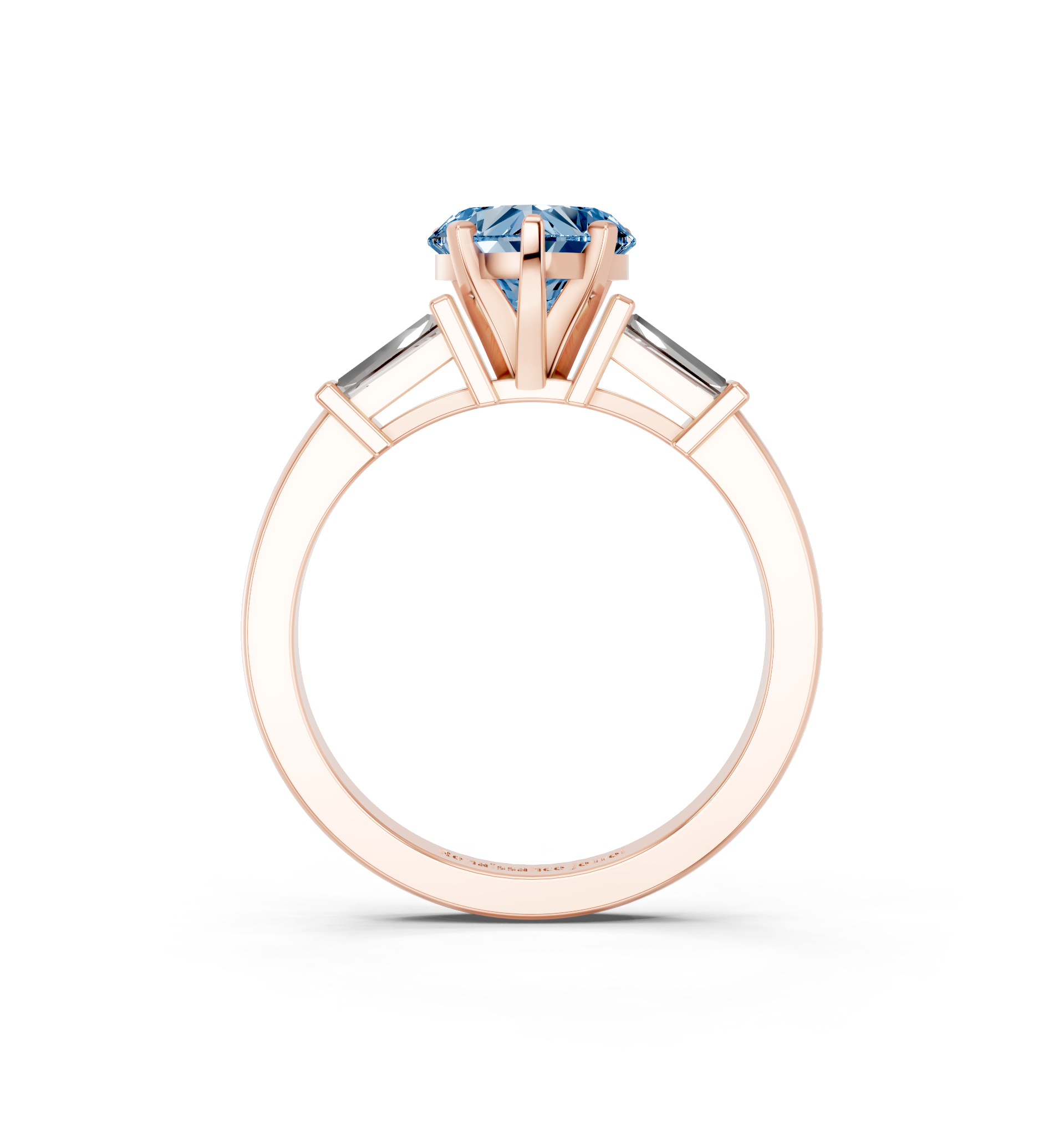 Rose gold Fancy Blue Heart  Cut Diamond Solitaire Ring with Tapered Baguette Accents and Four-Prong Setting_4