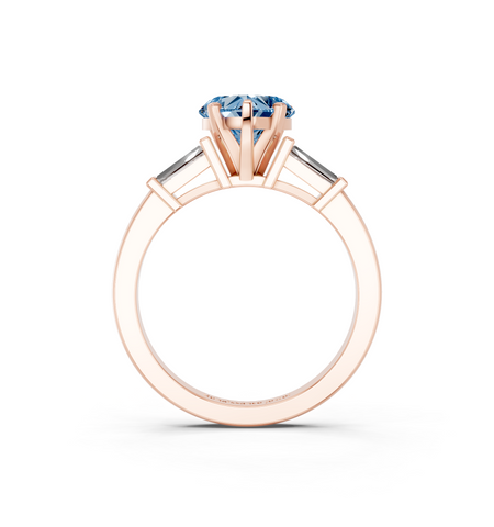 Rose gold Fancy Blue Heart  Cut Diamond Solitaire Ring with Tapered Baguette Accents and Four-Prong Setting_4