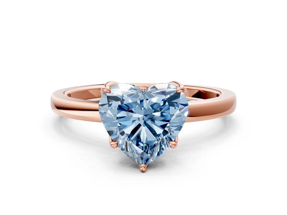 Rose gold Fancy Blue Heart Cut Diamond Solitaire Ring with Thin Band and Prong Setting_12