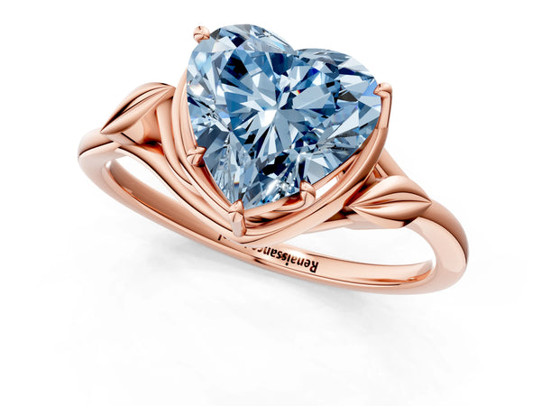 Rose gold Fancy Blue Heart Cut Diamond Solitaire Ring with Twist Band and Four-Prong Setting