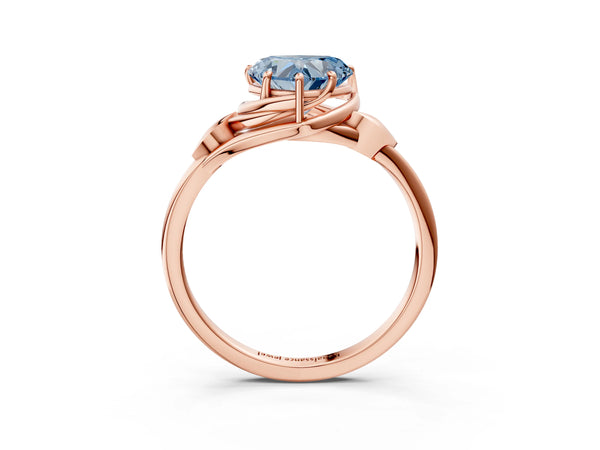 Rose gold Fancy Blue Heart Cut Diamond Solitaire Ring with Twist Band and Four-Prong Setting