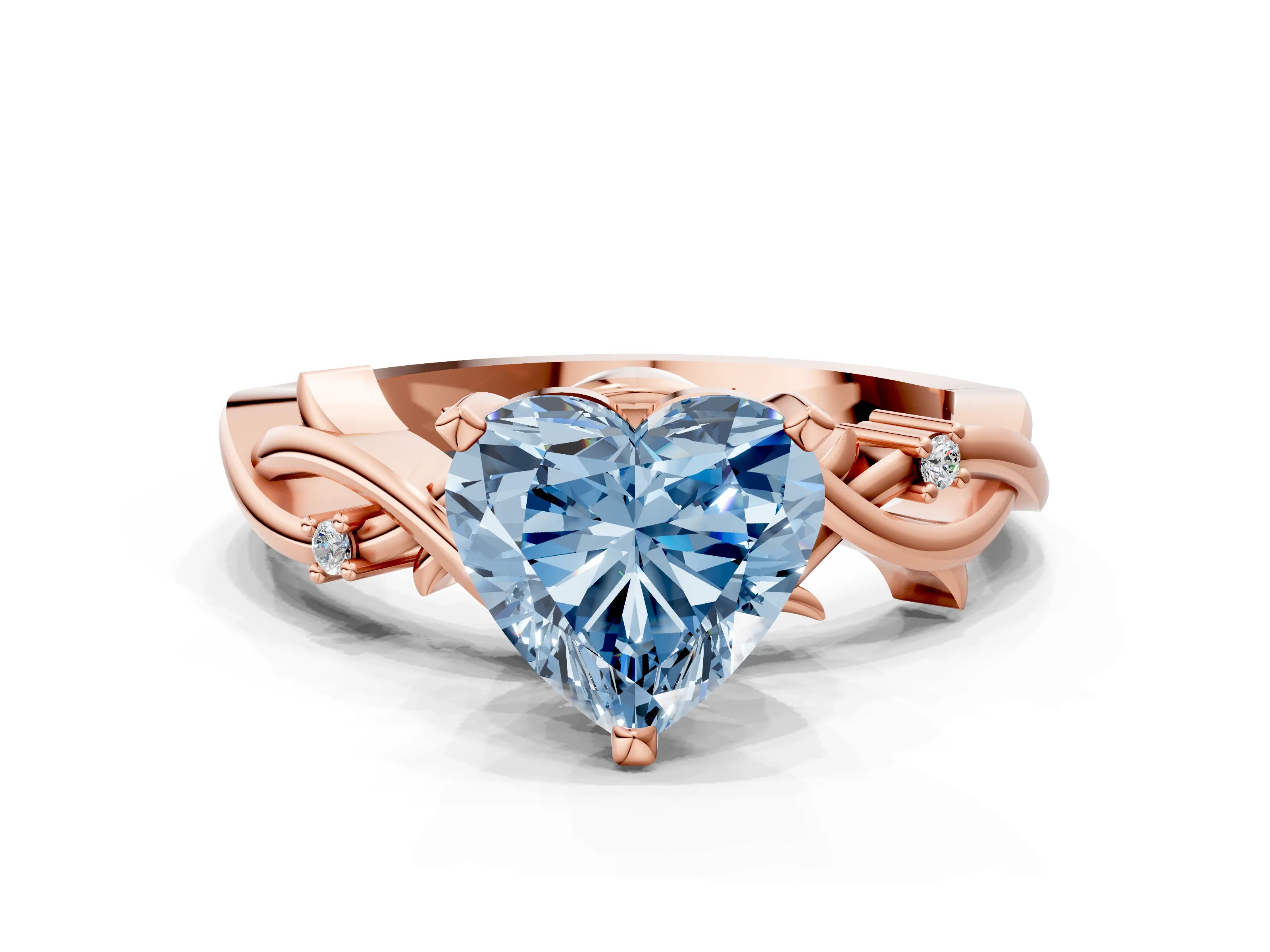 Rose gold Fancy Blue Heart Cut Diamond Solitaire Ring with Twisted Band and Prong Setting_204
