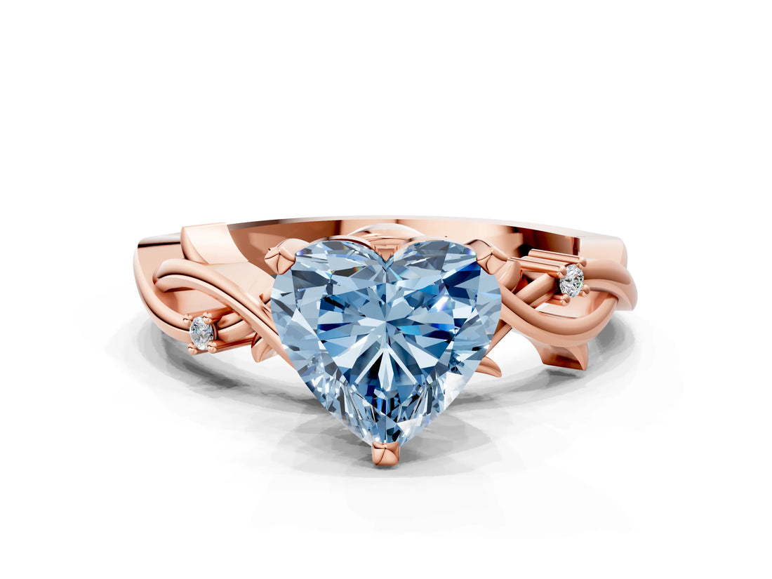 Rose gold Fancy Blue Heart Cut Diamond Solitaire Ring with Twisted Band and Prong Setting_204