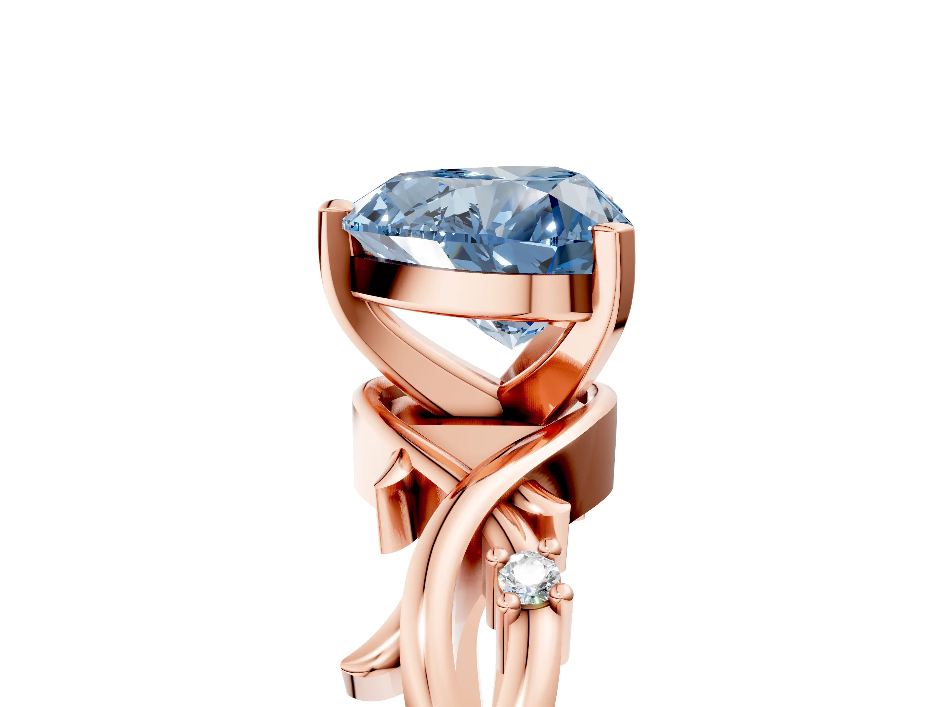 Rose gold Fancy Blue Heart Cut Diamond Solitaire Ring with Twisted Band and Prong Setting_209