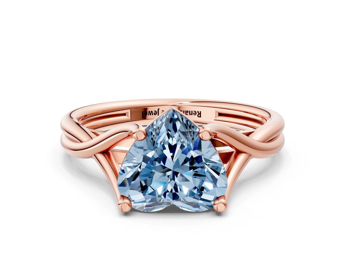 Rose gold Fancy Blue Heart Cut Diamond Solitaire Twist Band Prong Setting Ring_55