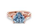 Rose gold Fancy Blue Heart Cut Diamond Solitaire Twist Band Prong Setting Ring_55