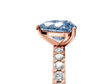 Rose gold Fancy Blue Heart  Cut Diamond Solitaire with Pave Band and Four-Prong Setting