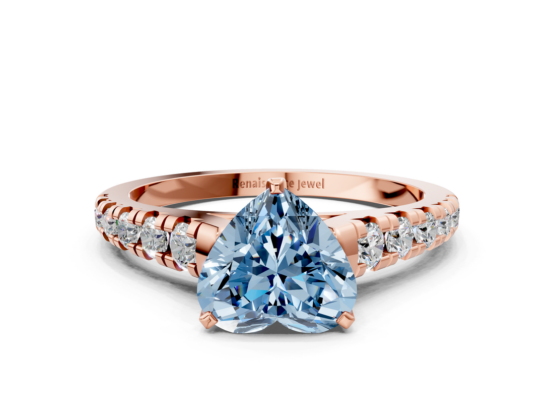 Rose gold Fancy Blue Heart  Cut Diamond Solitaire with Pave Band and Four-Prong Setting_130