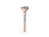 Rose gold Fancy Blue Heart Cut Diamond Solitaire with Side Stones, Pave Band, Four-Prong Setting_109