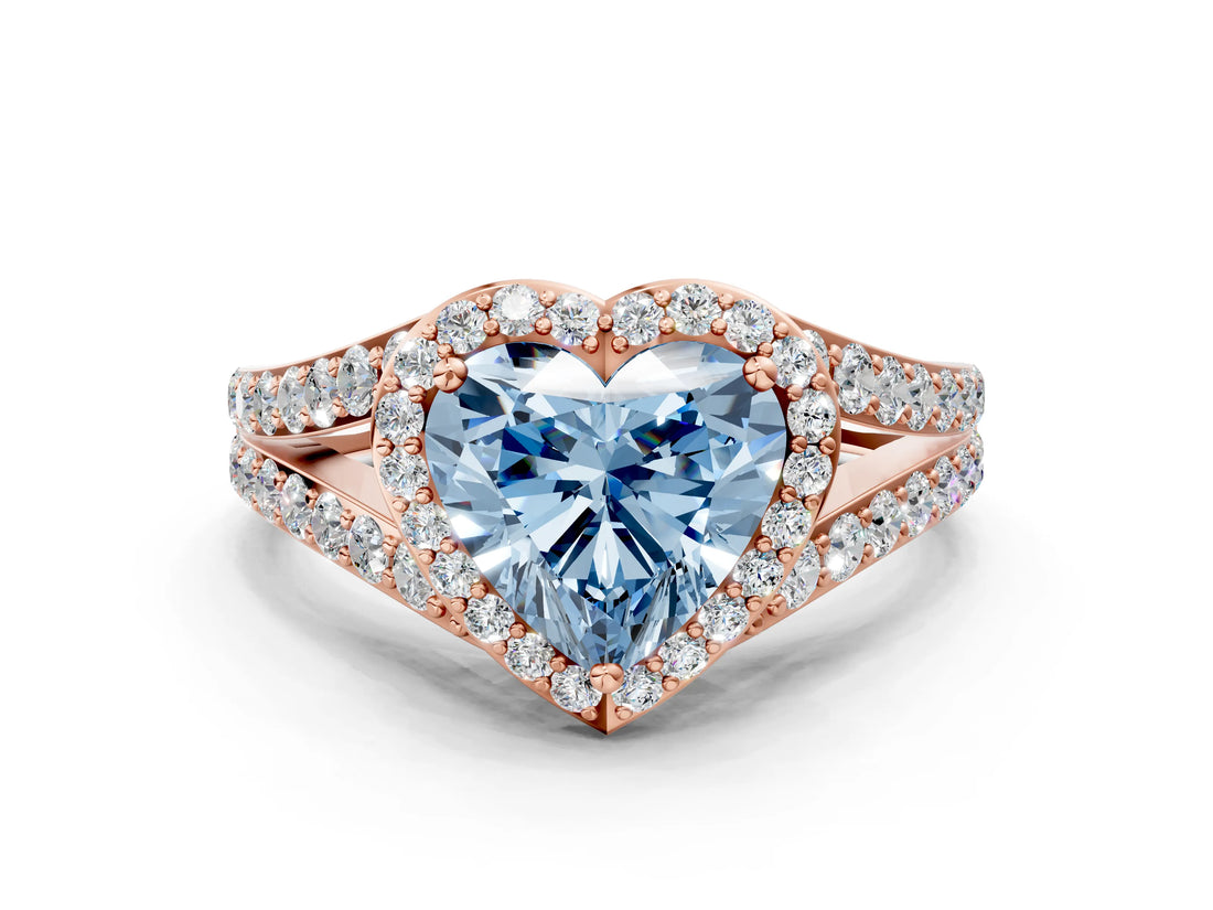Rose gold Fancy Blue Heart Cut Diamond Split Shank Halo Ring with Four-Prong Setting_70