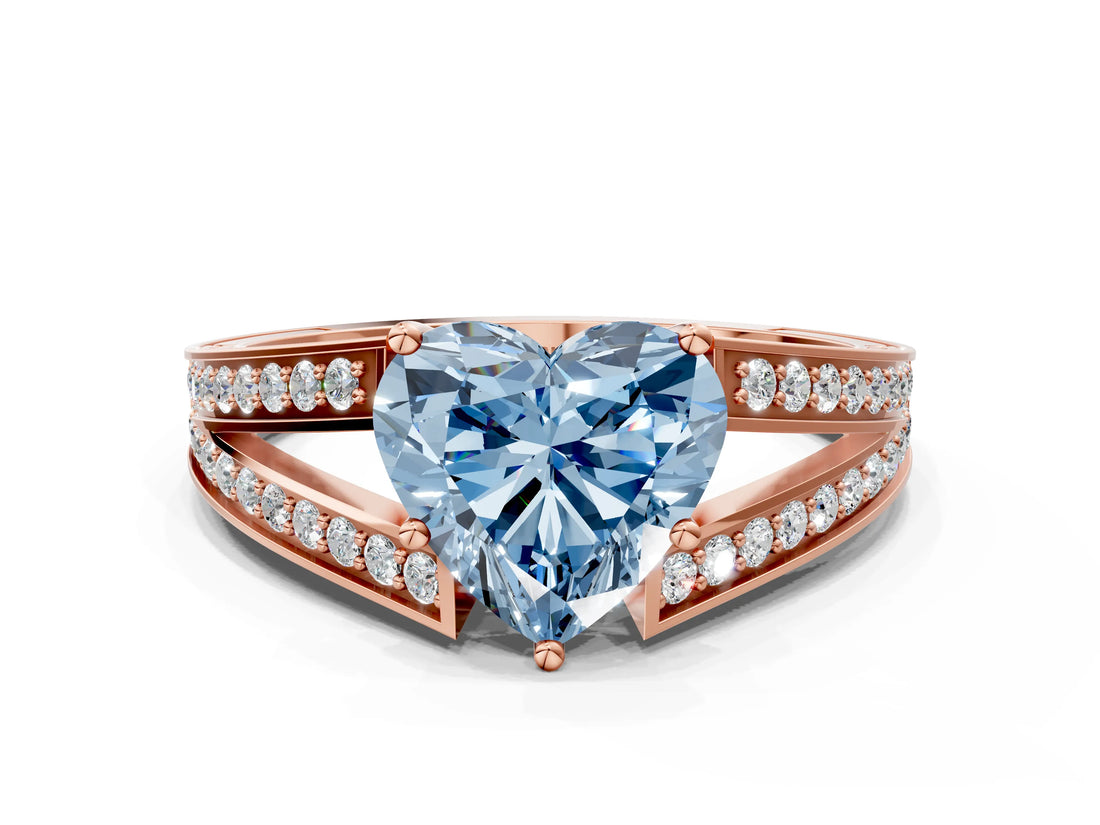 Rose gold Fancy Blue Heart Cut Diamond Split Shank Ring with Pavé Band and Four-Prong Setting_57