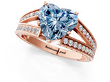 Rose gold Fancy Blue Heart Cut Diamond Split Shank Ring with Pavé Band and Four-Prong Setting_58