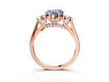 Rose gold Fancy Blue Heart Cut Diamond Three-Stone Engagement Ring with Prong Setting and Pavé Band_3