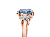Rose gold Fancy Blue Heart Cut Diamond Three-Stone Engagement Ring with Prong Setting and Pavé Band_5