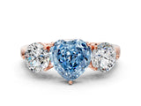 Rose gold Fancy Blue Heart Cut Diamond Three-Stone Ring with Prong Setting and Classic Band_125