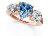 Rose gold Fancy Blue Heart Cut Diamond Three-Stone Ring with Prong Setting and Classic Band_126