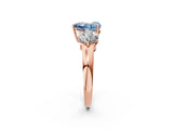 Rose gold Fancy Blue Heart Cut Diamond Three-Stone Ring with Prong Setting and Classic Band_127
