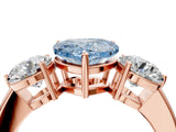 Rose gold Fancy Blue Heart Cut Diamond Three-Stone Ring with Prong Setting and Classic Band_129