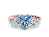 Rose gold Fancy Blue Heart Cut Diamond Three-Stone Ring with Prong Setting and Pavé Band