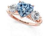 Rose gold Fancy Blue Heart Cut Diamond Three-Stone Ring with Prong Setting and Pavé Band_1