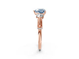 Rose gold Fancy Blue Heart Cut Diamond Three-Stone Ring with Prong Setting and Pavé Band_2
