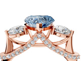 Rose gold Fancy Blue Heart Cut Diamond Three-Stone Ring with Prong Setting and Pavé Band_4