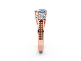 Rose gold Fancy Blue Heart Cut Diamond Three-Stone Ring with Prong Setting and Textured Band_2