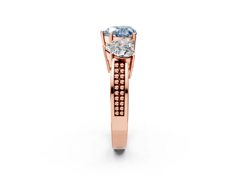 Rose gold Fancy Blue Heart Cut Diamond Three-Stone Ring with Prong Setting and Textured Band_2