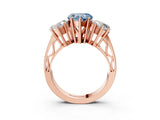 Rose gold Fancy Blue Heart Cut Diamond Three-Stone Ring with Prong Setting and Textured Band_3