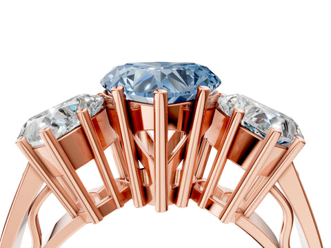 Rose gold Fancy Blue Heart Cut Diamond Three-Stone Ring with Prong Setting and Textured Band_4