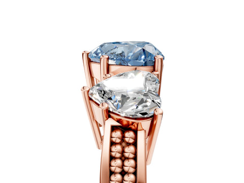 Rose gold Fancy Blue Heart Cut Diamond Three-Stone Ring with Prong Setting and Textured Band_5