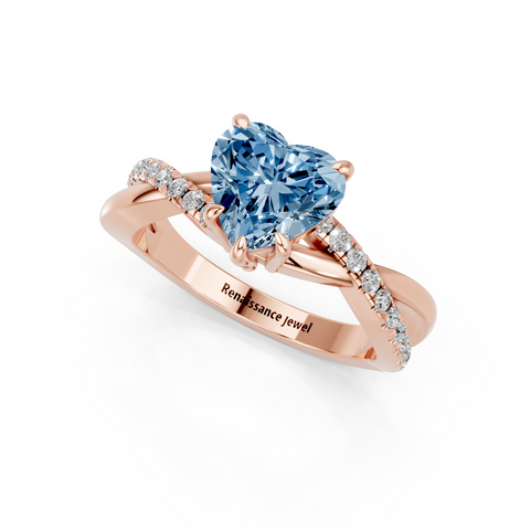 Rose gold Fancy Blue Heart  Cut Diamond Twist Band Solitaire with Prong Setting_3