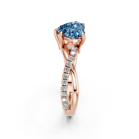 Rose gold Fancy Blue Heart  Cut Diamond Twist Band Solitaire with Prong Setting_4