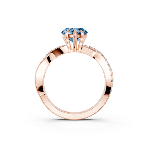 Rose gold Fancy Blue Heart  Cut Diamond Twist Band Solitaire with Prong Setting_5