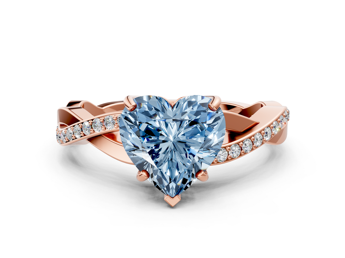 Rose gold Fancy Blue Heart  Cut Diamond Twisted Band Engagement Ring with Prong Setting_3