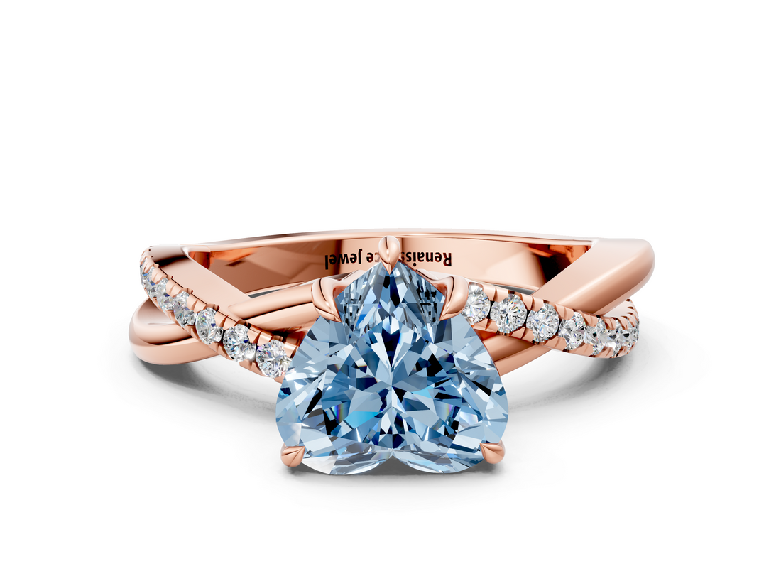 Rose gold Fancy Blue Heart  Cut Diamond Twisted Band with Pavé Setting and Four-Prong Setting_19
