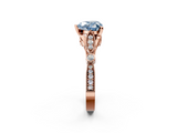 Rose gold Fancy Blue Heart  Cut Diamond with Milgrain Marquise and Bezel Accents on a Solitaire Band with Prong Setting_211