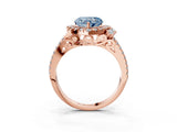 Rose gold Fancy Blue Heart  Cut Double Halo Diamond Engagement Ring with Pave Band and Four-Prong Setting_28