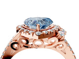 Rose gold Fancy Blue Heart  Cut Double Halo Diamond Engagement Ring with Pave Band and Four-Prong Setting_29