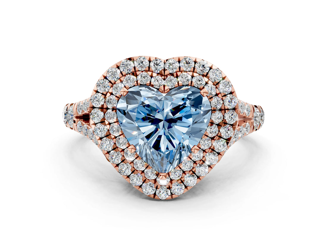 Rose gold Fancy Blue Heart  Cut Double Halo Split Shank Diamond Ring with Prong Setting_49
