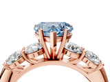 Rose gold Fancy Blue Heart  Cut Five-Stone Prong Set Diamond Ring with Classic Band_58