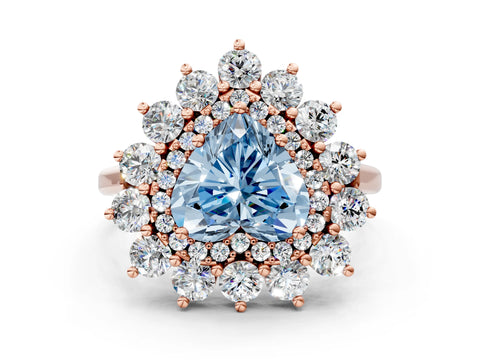 Rose gold Fancy Blue Heart Cut Halo Cluster Diamond Ring with Pave Band and Four-Prong Setting_12