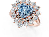 Rose gold Fancy Blue Heart Cut Halo Cluster Diamond Ring with Pave Band and Four-Prong Setting_13
